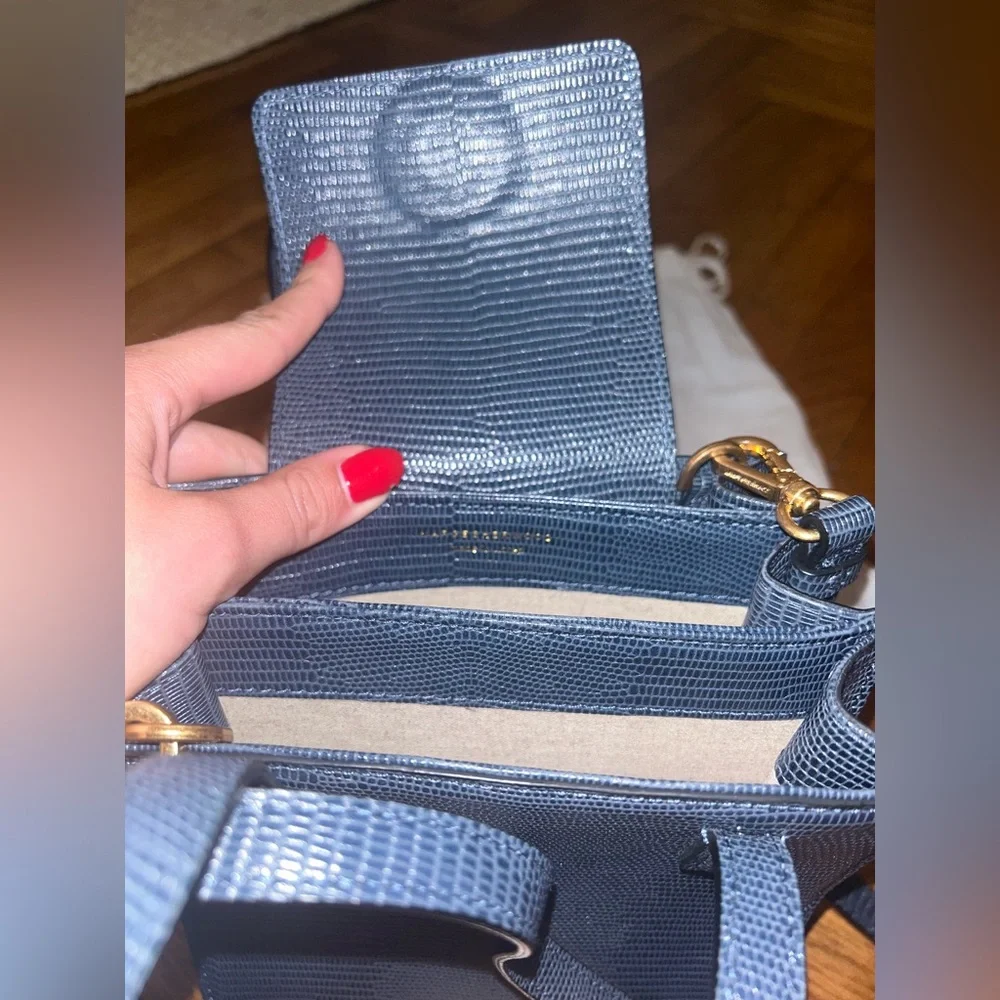 Textured Navy Square Satchel with Top Handles
